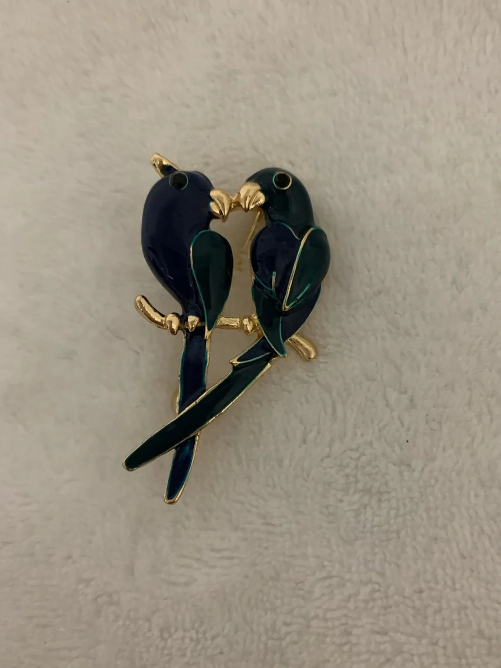 Gold-Tone Blue & Teal Parrot Brooch